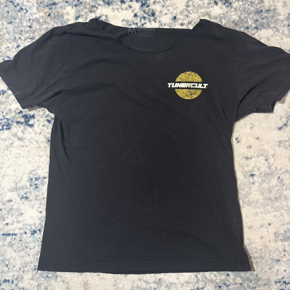 Tuner Cult T-shirt Medium Black Large Logo On Back Neck Cut Out